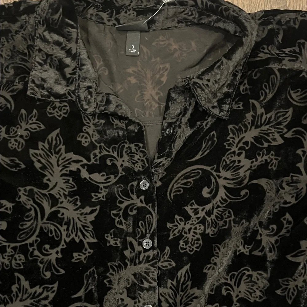 Torrid Black Velvet Shirt with Floral Design - Picture 3 of 3